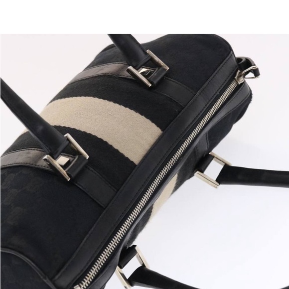 GUCCI GG CANVAS SHERRY Line Handbag Black/White PREOWNED Beautiful Bag - Picture 2 of 16